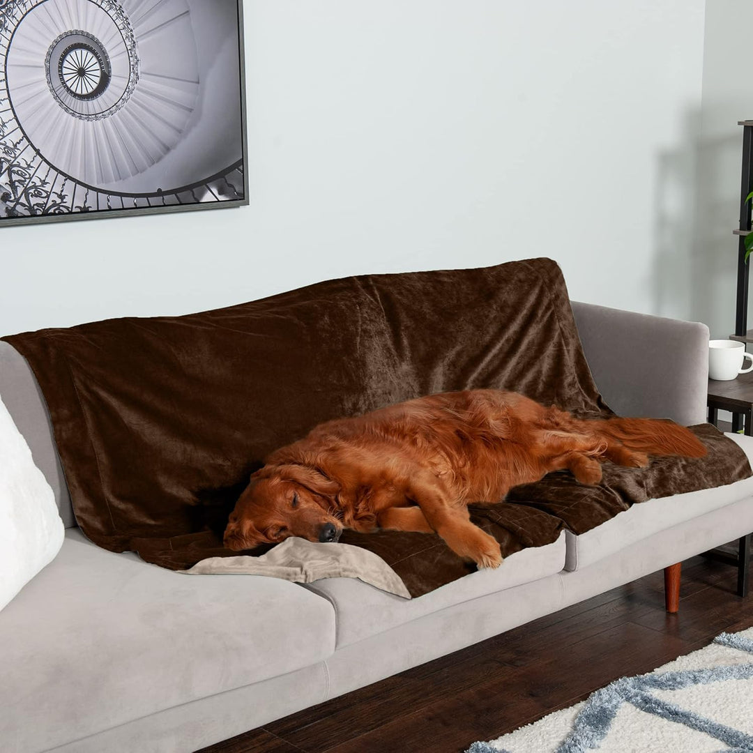 Furhaven XL Waterproof Two-Tone Luxe Velvet Dog Blanket, Washable - Brownstone, Extra Large Brownsto