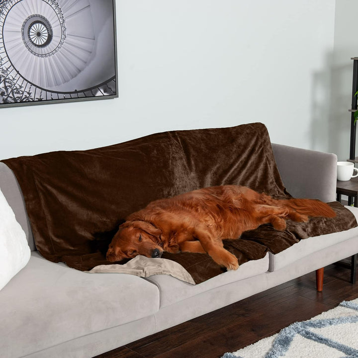 Furhaven XL Waterproof Two-Tone Luxe Velvet Dog Blanket, Washable - Brownstone, Extra Large Brownsto