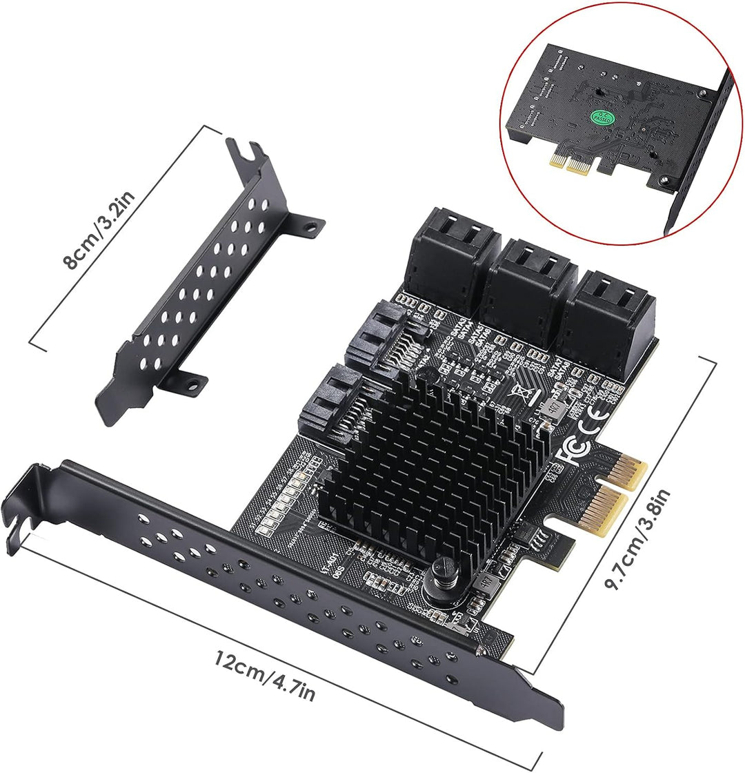 MZHOU SATA PCIE Karte,8 SATA Port ASM1064+575 3.0 PCIe Card with 8 SATA Cables 6 Gbit/s Controller E