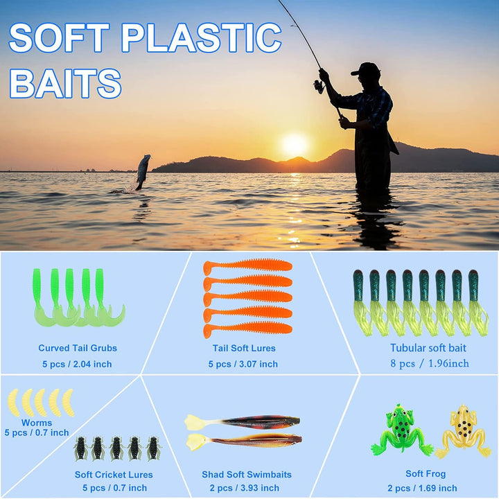 Angelköder Tackle Box Bass Fishing Kit, Salzwasser und Süsswasser Köder Angelausrüstung einschliessl