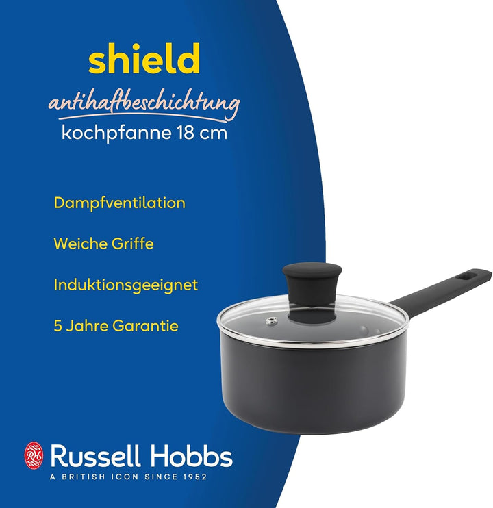 Russell Hobbs RH02840EU7 18cm Non-Stick Saucepan – Induction Pan, Tempered Glass Lid & Steam Vent, H