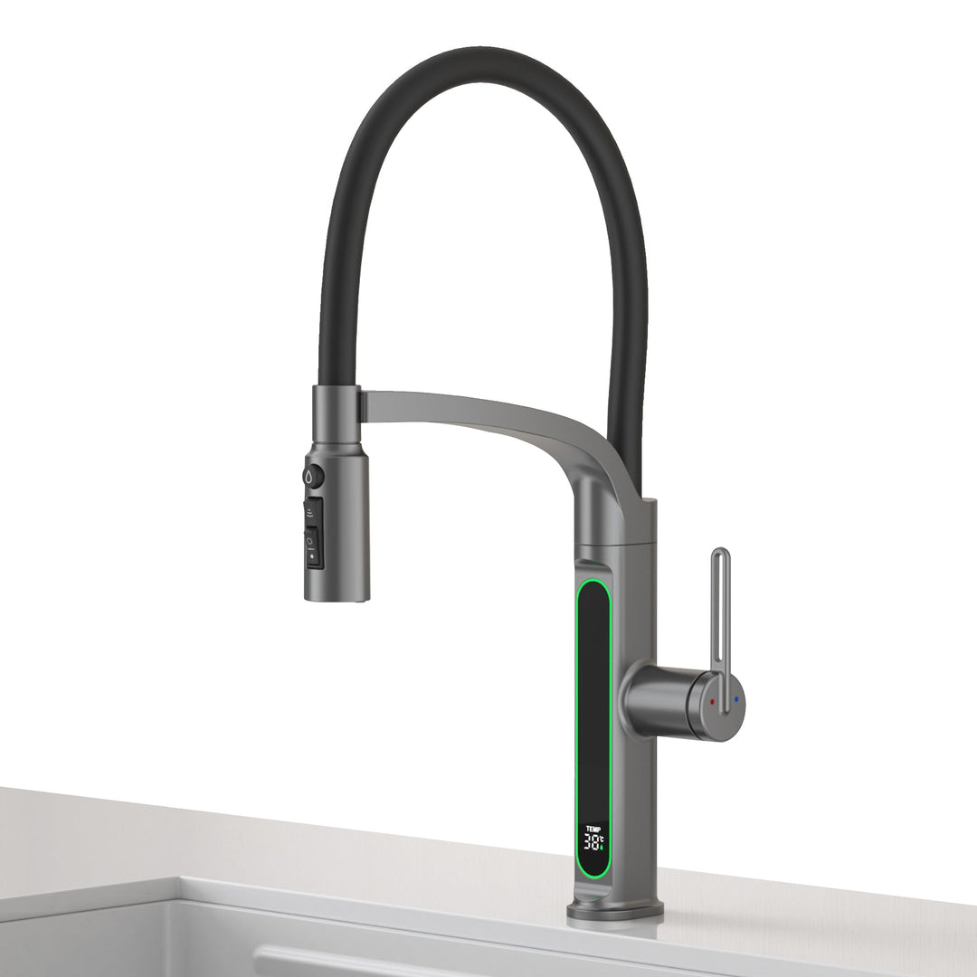 Wasserhahn Küche mit LED Temperaturanzeige, Herunterziehen Brause Drehung Küchenarmatur Spülarmature