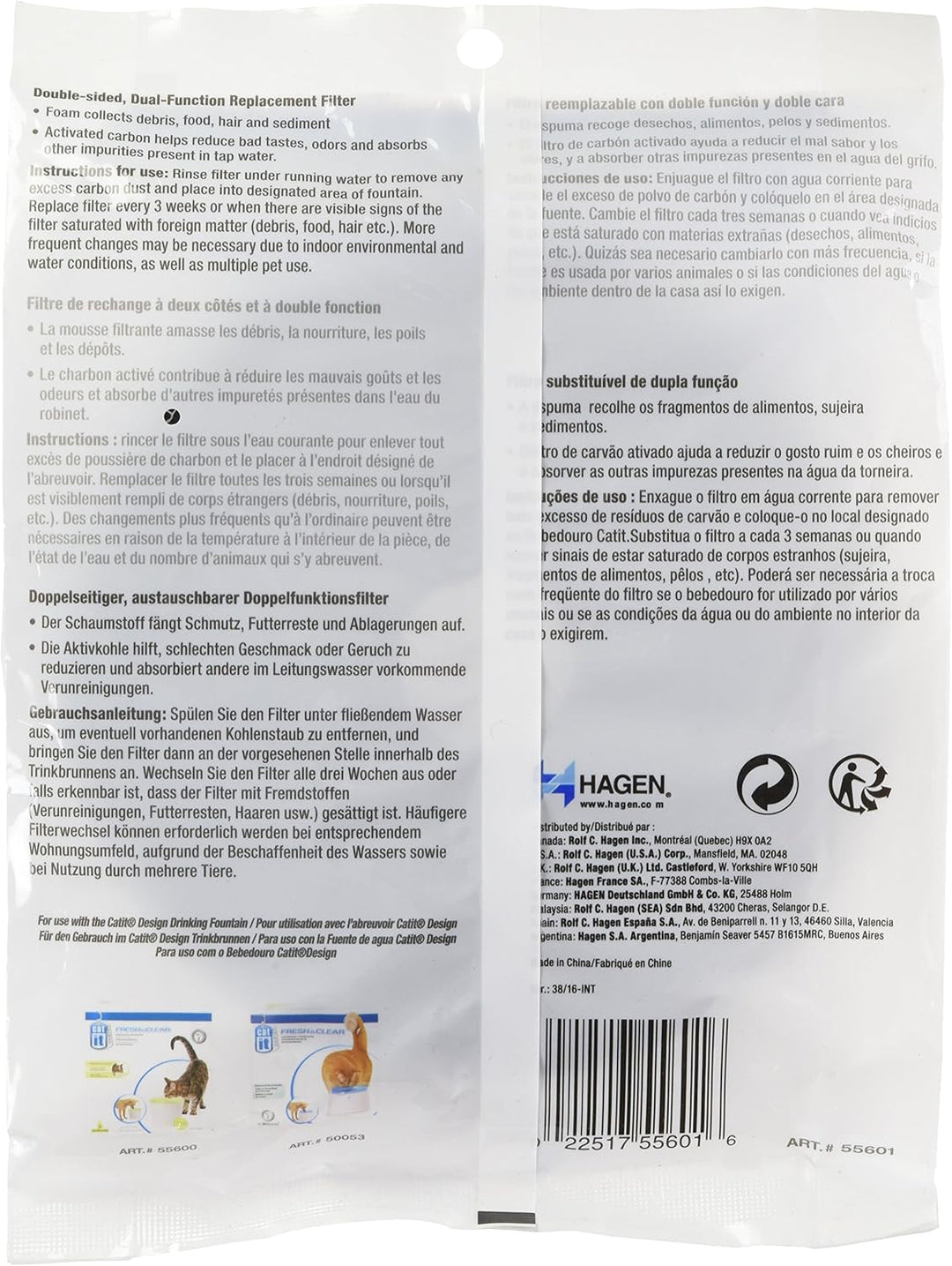 Catit 43747w Blumentrinkbrunnen 3l Mit Led & 55601 Ersatz-Reinigungsfilter 3er Pack für 3 L Trinkbru