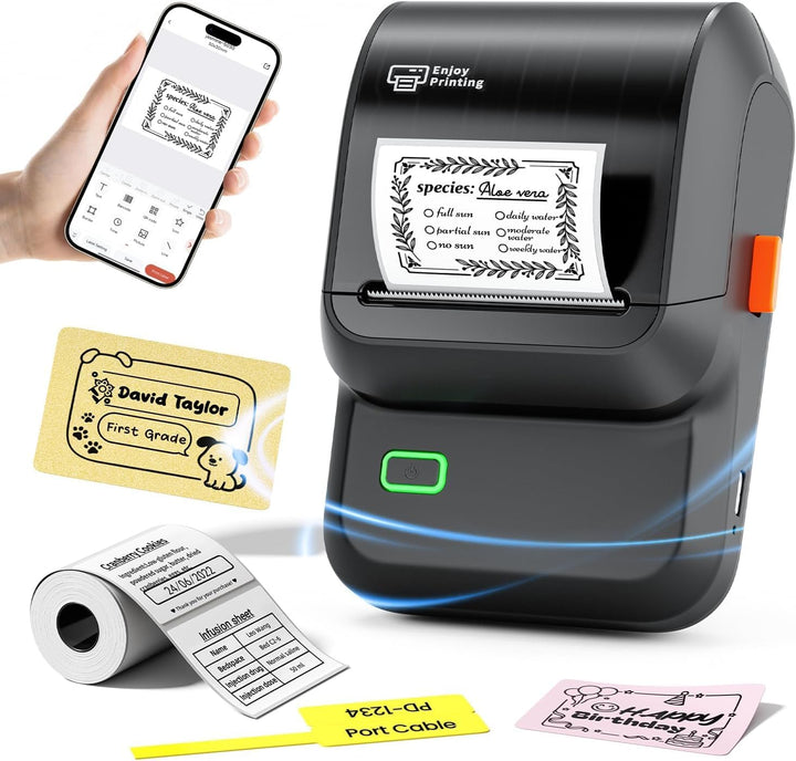 Memoking Etikettendrucker Selbstklebend, Beschriftungsgerät Bluetooth Label Printer Aufkleber drucke