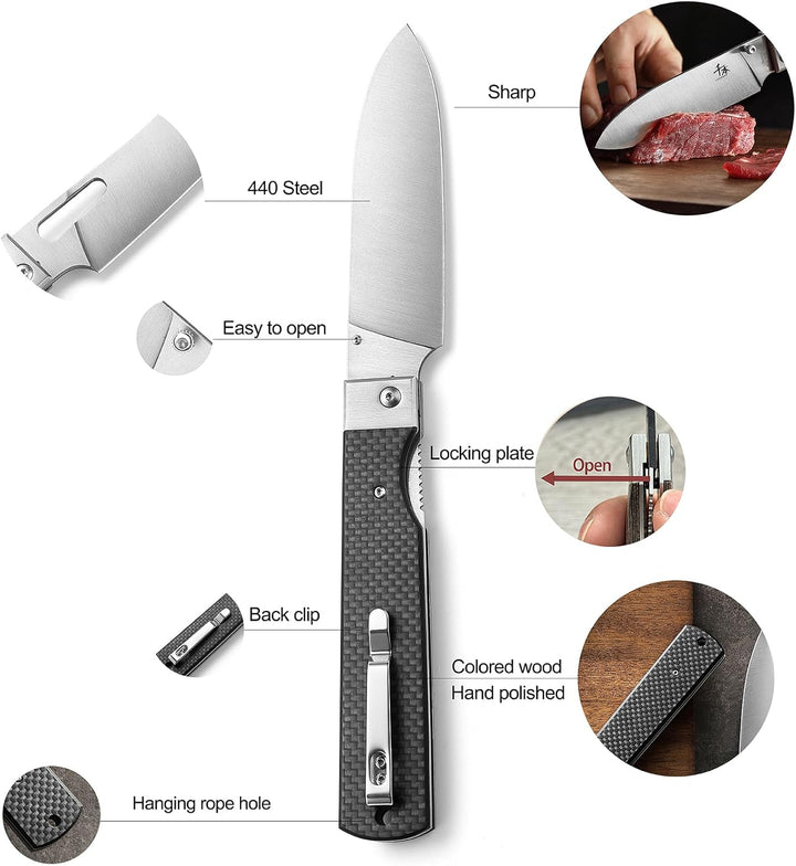 SENBO 440A Camping Chef Messer Edelstahl Sharp Japanisch Falten Tragbare Reise Obst-Messer Carbon Fi