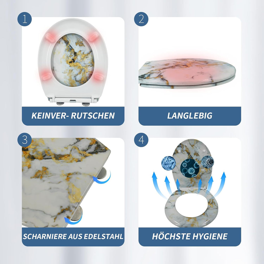 Toilettendeckel mit Absenkautomatik, WC Sitz mit Absenkautomatik Oval Form klodeckel Einfache Reinig