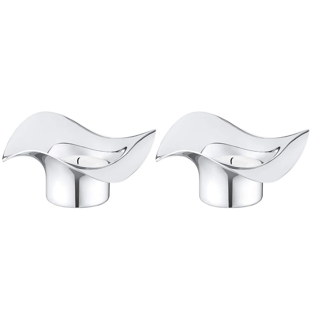 Georg Jensen Cobra-Teelichthalter, 2 Stück, aus hochglanzpoliertem Edelstahl