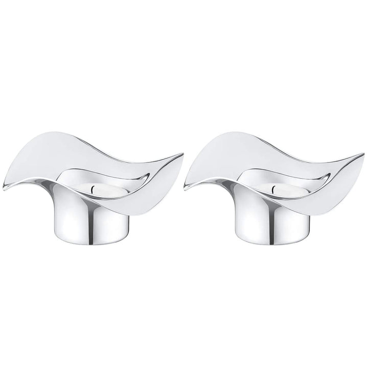 Georg Jensen Cobra-Teelichthalter, 2 Stück, aus hochglanzpoliertem Edelstahl