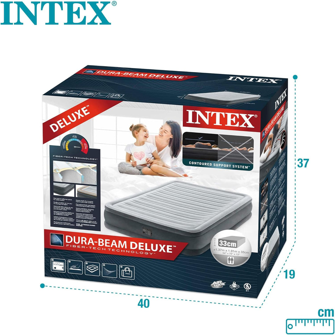 Intex 67768 Eineinhalb Komfort Plüschmatratze, 137 x 191 x 33 cm, grau, mit eingebauter