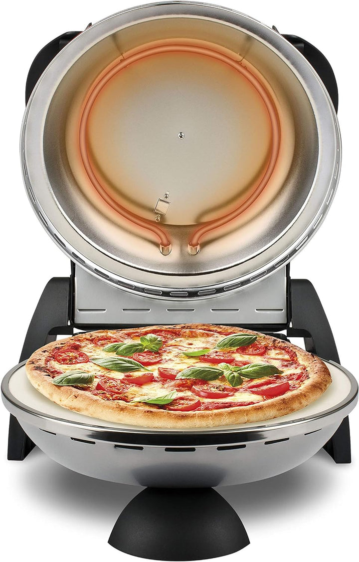 G3 Ferrari elektrischer Pizzaofen Delizia G1000606 silber, bis 400 Grad mit feuerfestem Naturstein /