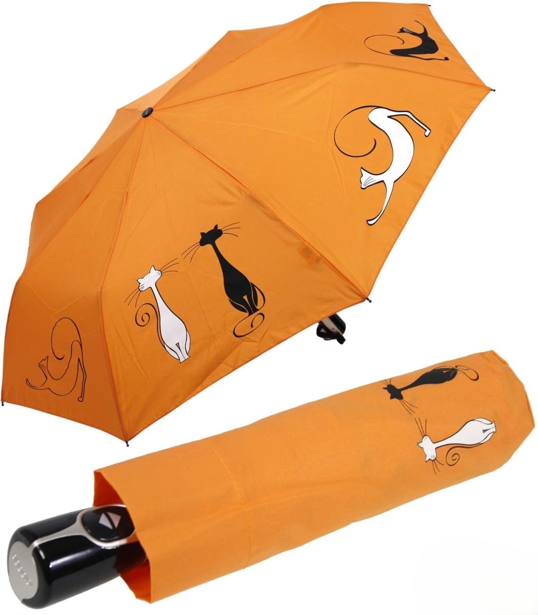 Doppler Mini Taschenschirm Auf-Zu-Automatik Cats Friends - Orange, Orange