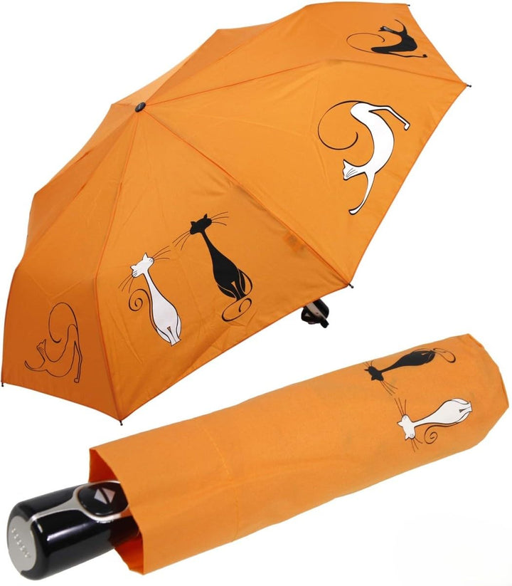 Doppler Mini Taschenschirm Auf-Zu-Automatik Cats Friends - Orange, Orange