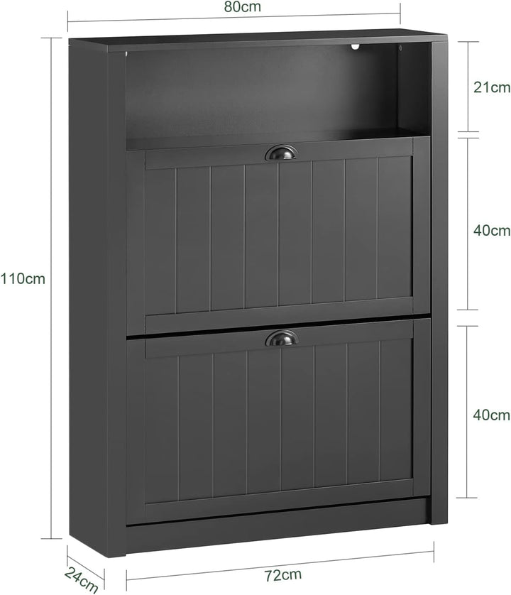 SoBuy FSR87-SCH Schuhkipper Schuhschrank schmal mit 2 Klappen Schuhregal mit 4 Ablageflächen Schuhko