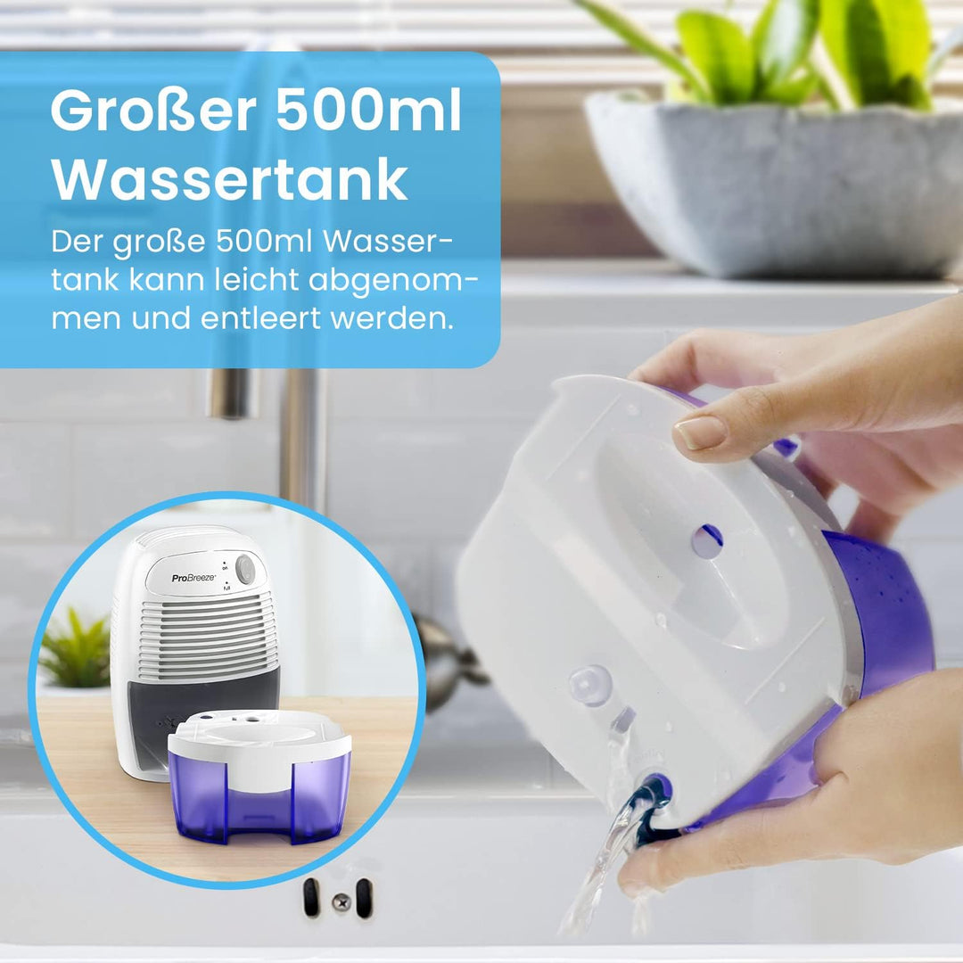 Pro Breeze Luftentfeuchter Mini 500ml Entfeuchter gegen Feuchtigkeit, Schmutz und Schimmel in kleine