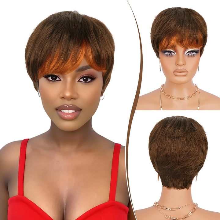 RUWISS Pixie Cut Perücke Echthaarperücken Echthaarperücke Natürliche Kurze Perücke Geschichtet Gewel