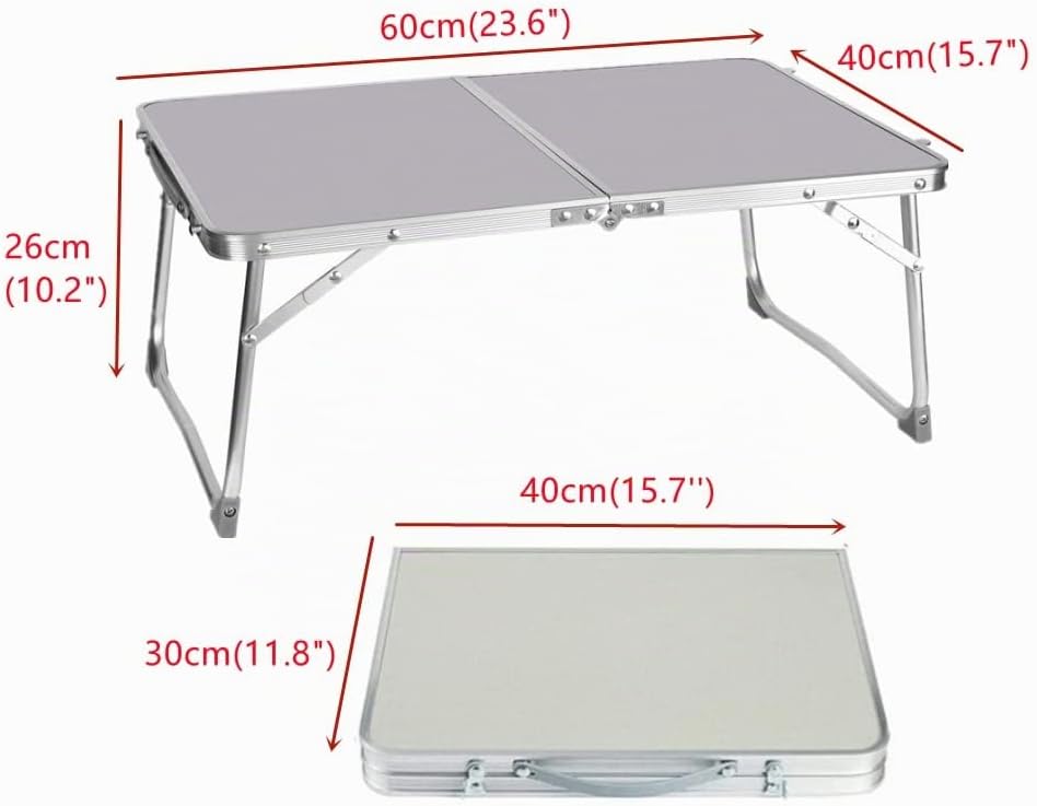 Qimu Aluminium=Klapptisch Tragbarer Campingtisch mit Griff für Outdoor und Schoss Stehpult Weiss 60