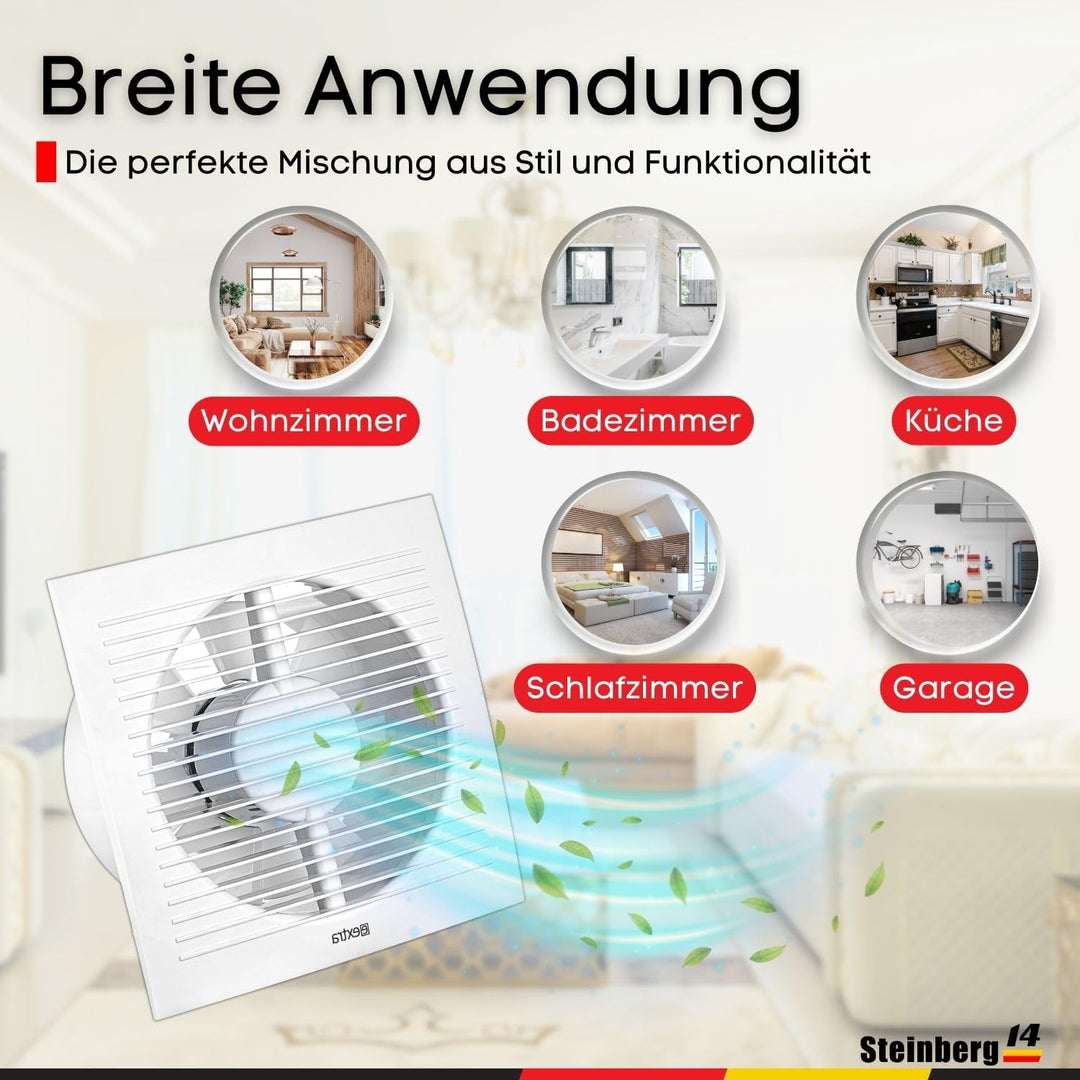 Steinberg14 Badlüfter Ø 150mm mit Feuchtigkeitssensor und Zeitnachlauf (Timer) - Weiss Ventilator Ø