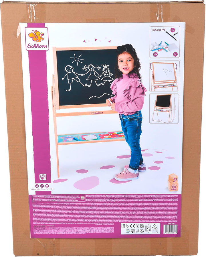 Eichhorn - Standtafel, Kindertafel mit 10 Kreiden, 1 Stift und Schwamm, zweiseitig beschreibbar, mit