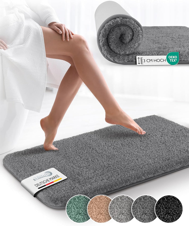 Beautissu Badematte rutschfest 100x60 cm – Duschvorleger Hochflor Badteppich rutschfest Waschbar Sha