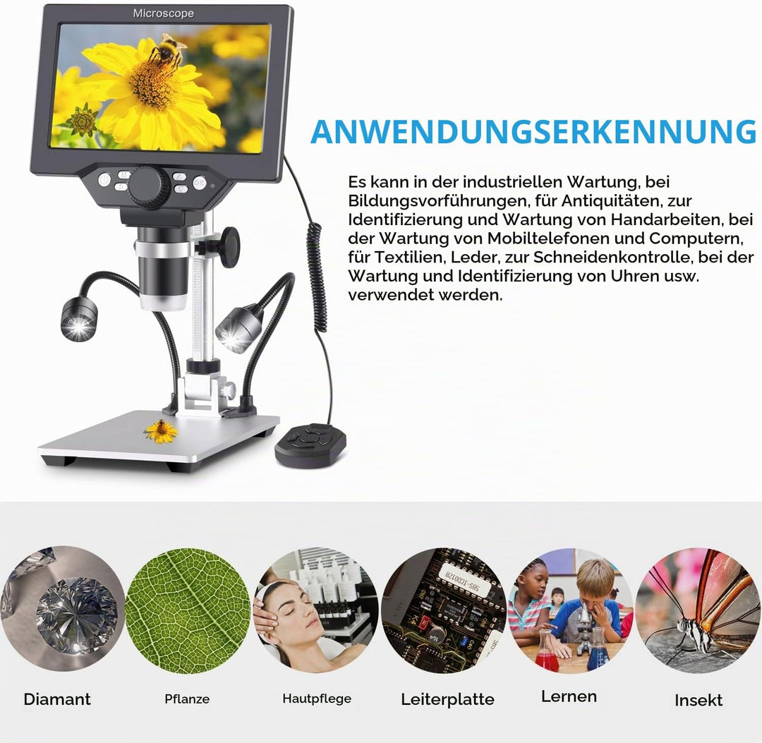 Koolertron LCD Digital Mikroskop, 7 Zoll 1080P USB Mikroskop mit Licht und Fernbedienung, Mikroskopk