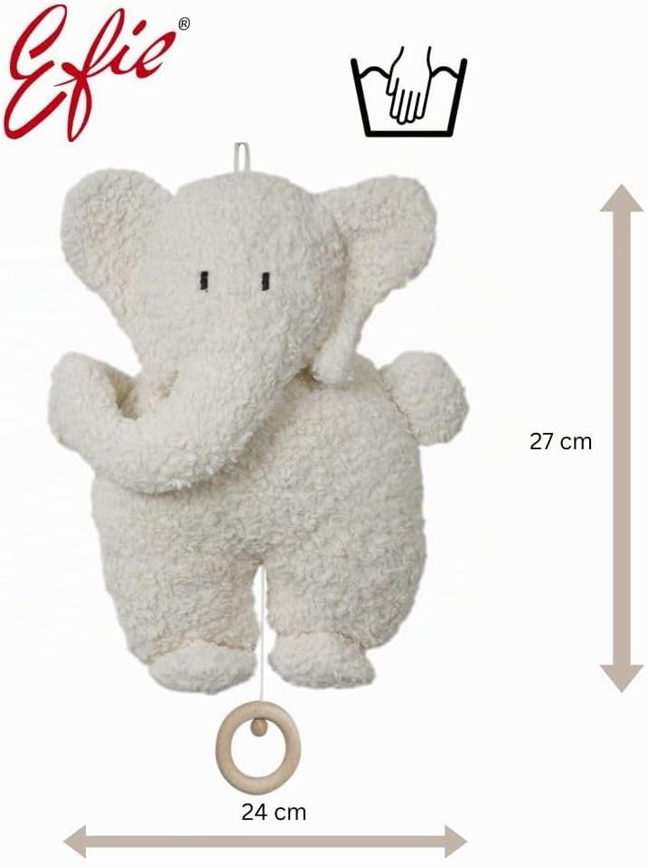 Efie Spieluhr Elefant aus Bio-Baumwolle (KBA), GOTS-Zertifiziert, waschbar, handgefertigt - Melodie: