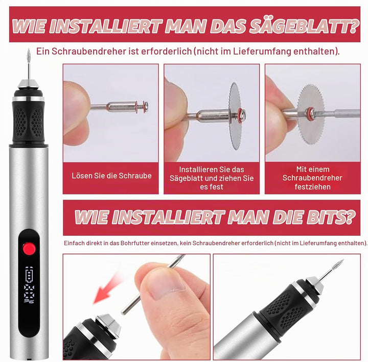 Flintronic Gravierstift, Kabelloser Elektrischer Gravierstift mit 30 Bits, Mini Gravierwerkzeug 3-Ga