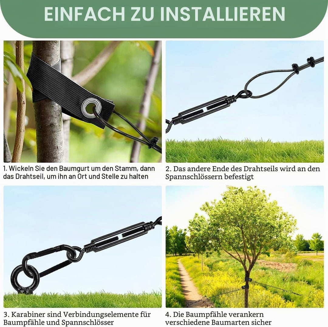 Baumstützen Set Schwerlast 3er Pack 45 cm – Spiral-Baumanker/Bodenanker mit Baumgurten, Spannschlöss