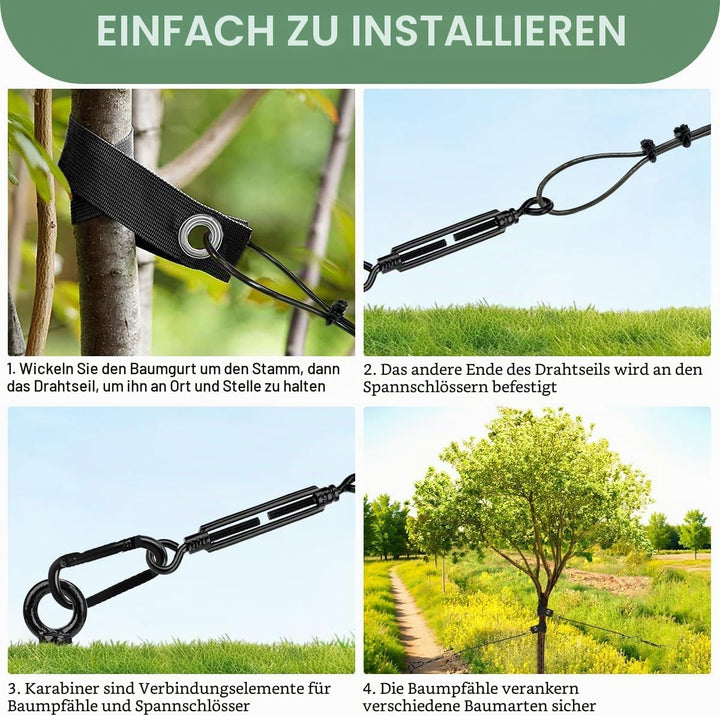 Baumstützen Set Schwerlast 3er Pack 45 cm – Spiral-Baumanker/Bodenanker mit Baumgurten, Spannschlöss