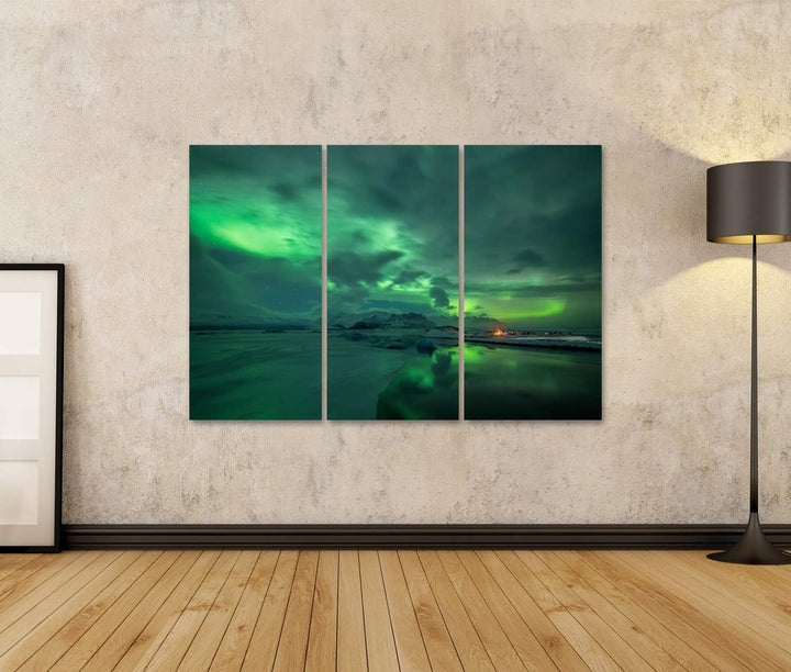 islandburner Bild auf Leinwand Aurora Borealis Über Jokulsarlon Lagune In Island Bilder Wandbilder P