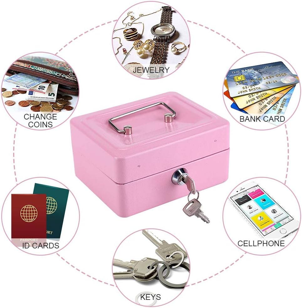 Feuerfeste wasserdichte Box mit Schlüsselschloss, Tragbare Mini Tragbarer Safe Stahl Petty Abschlies