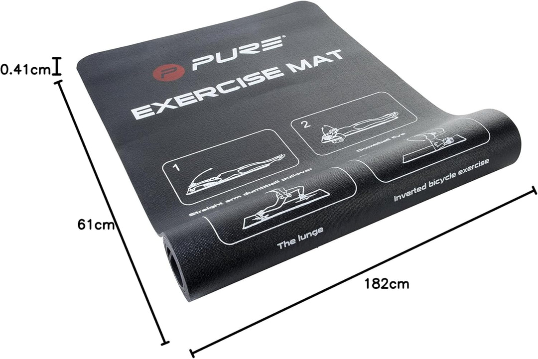 Pure 2Improve Übungsmatte, schwarz, 182x61x4cm, inkl. 12 Übungen auf Matte