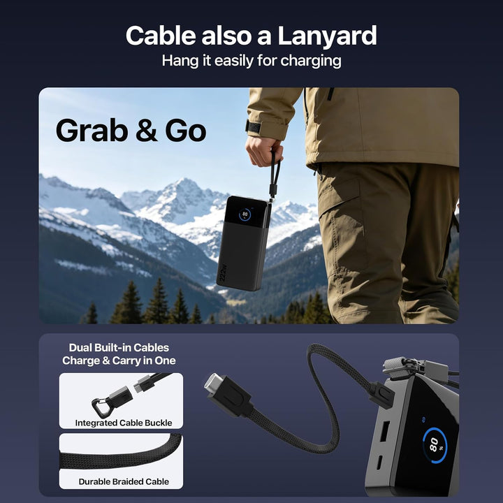 NOBIS 222W 25.000 mAh PD Schnelllade Power Bank mit Lanyard-Kabel | Smart Digitalanzeige, 3 Ausgänge