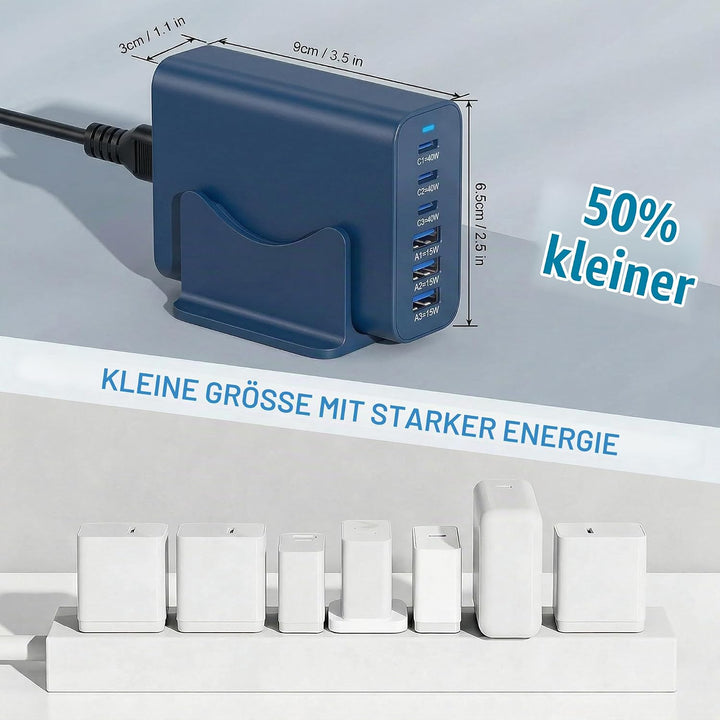 6 Ports Ladestation Schnellladegerät, 165W USB C Schnelllade Netzteil, PD Power GaN Ladegerät kompat