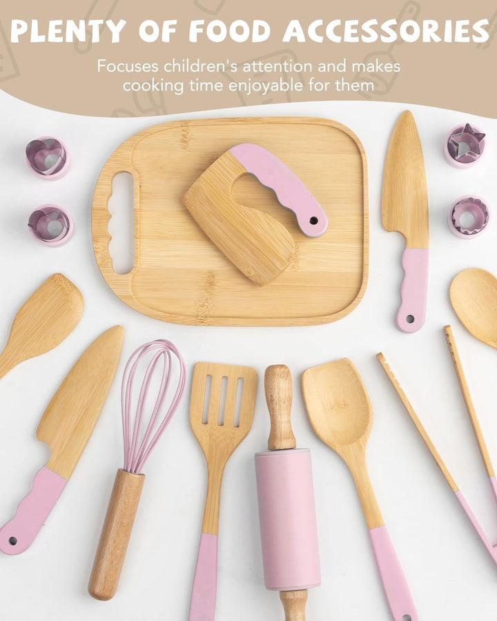 Kindermesser Set – 29-teilig mit sicherem Kiddikutter, Holzmesser Schneidebrett – Montessori Küchens