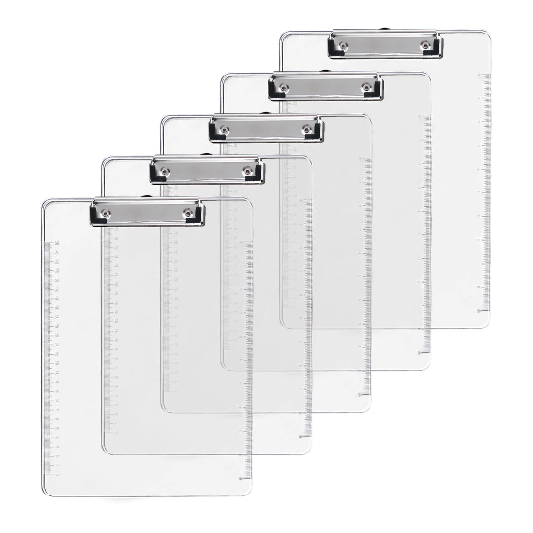 5 Stück Klemmbrett Transparent Kunststoff Klemmbretter A4 mit Metalklemme, Klemmbrettmappe Transpare