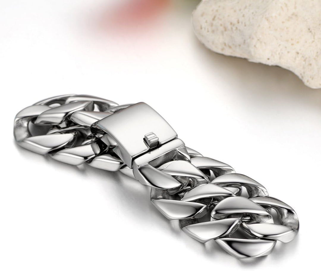 JewelryWe Personalisiert Armband Herren Panzerkette: Edelstahl Gross Schwer Biker Kettenarmband Hoch