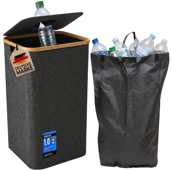 100L Premium Bambus Pfandflaschen Sammelbehälter - Organizer Küche mit innovativ Design für Nachhalt