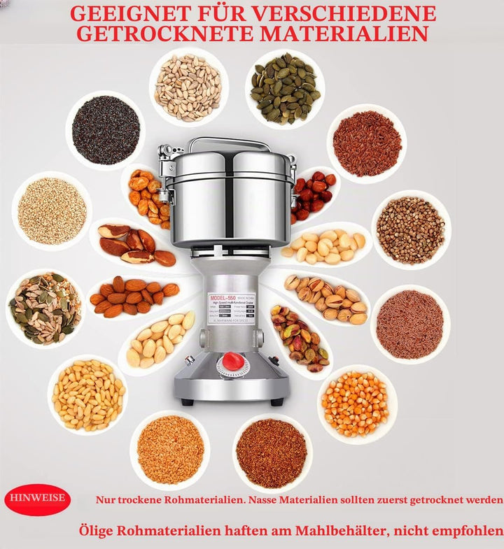 LEJIEYIN Elektrische Kräutermühle 550 g Hochgeschwindigkeits-Gewürzmühle aus Edelstahl Elektrische M