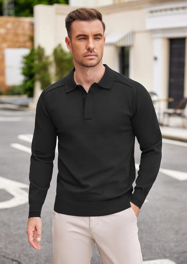 COOFANDY Polo Pullover Herren Strick Poloshirt Langarm Strickpullover mit Polokragen Business Pullov