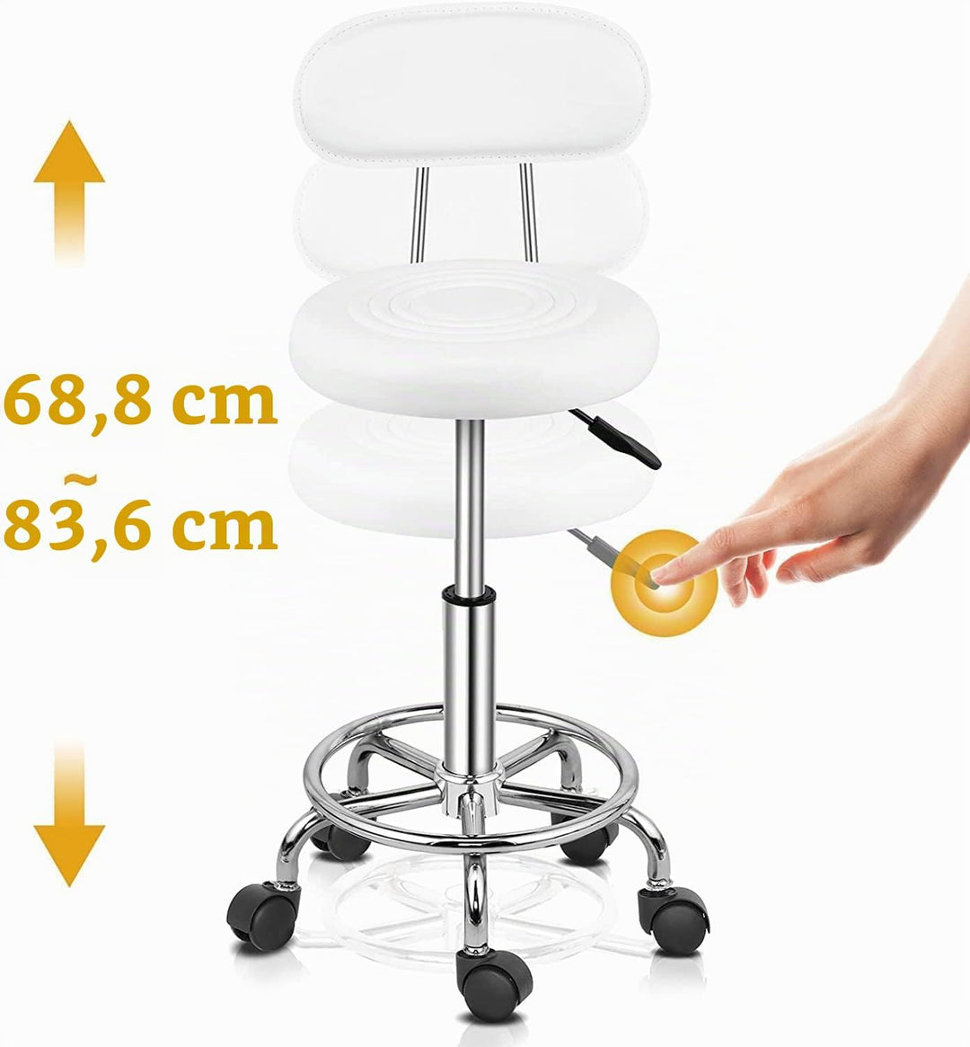 Ergonomischer Rollhocker mit Rückenlehne Arbeitshocker Drehhocker Rollhocker 360° drehbar Höhenverst