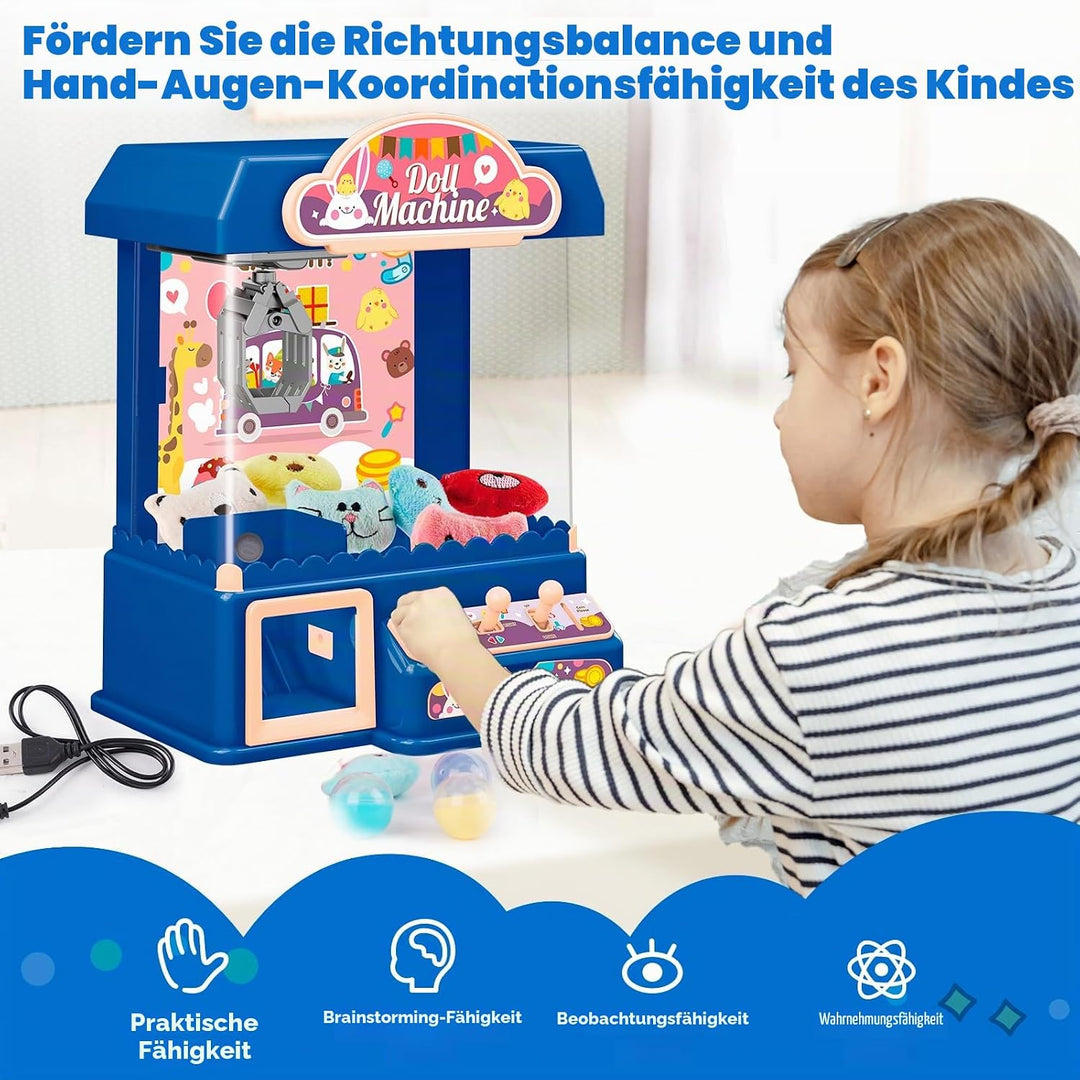 Mini Greifmaschine Candy Doll Gachapon Grabber Süssigkeiten Greifautomat mit Münzschiebe und Greifar