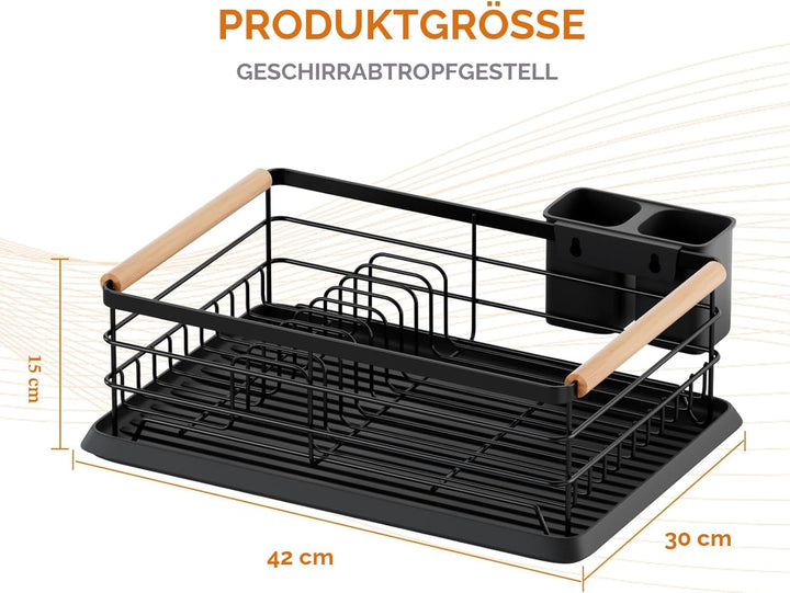 BRIAN & DANY Abtropfgestell mit Abtropfschale und Bestecksammler, Schwarz, 42× 30× 15, Geschirrständ