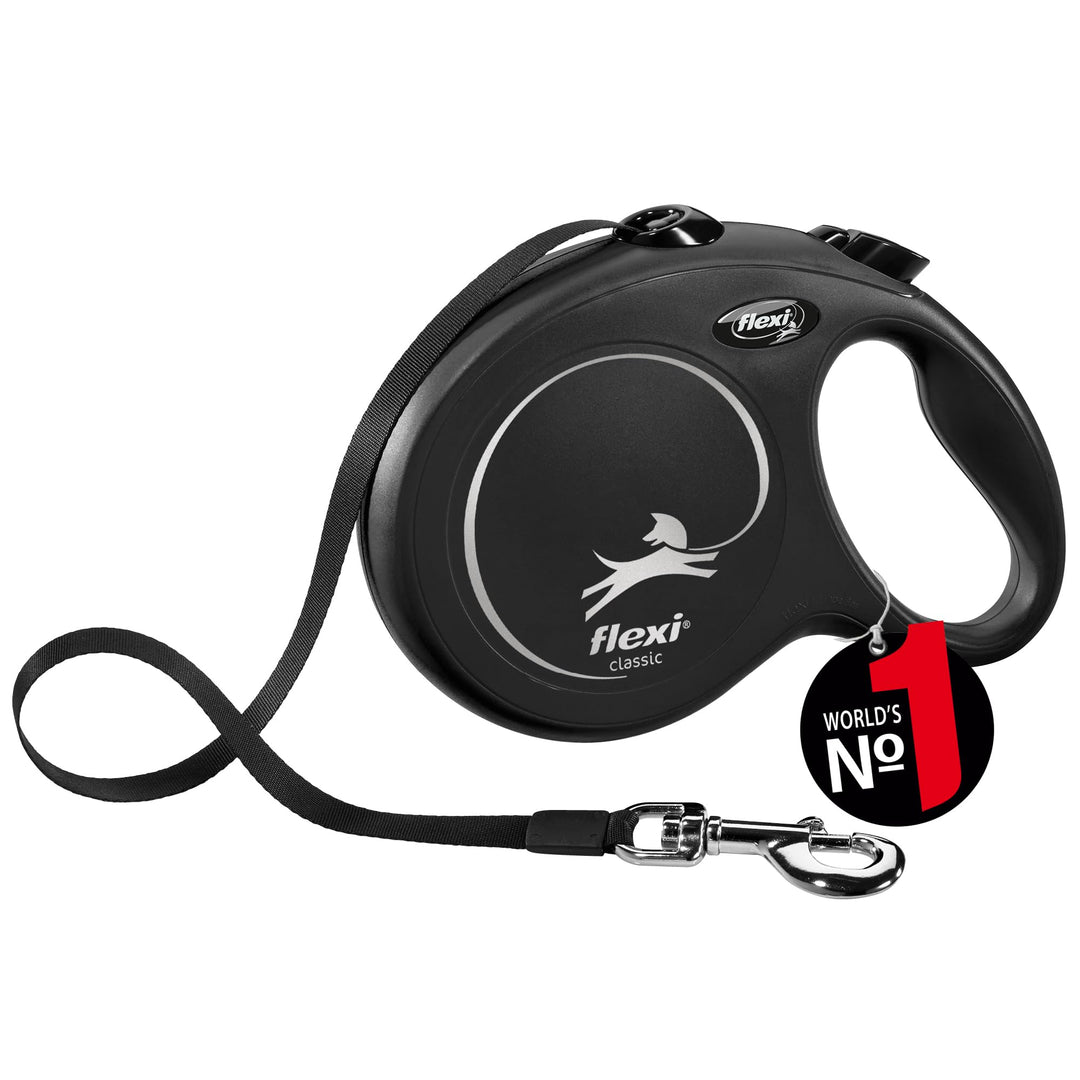 FLEXI - Neue klassische, ausziehbare Leine für Hunde bis 50 kg - Ultrastarker Gurt - 360°-Führungs-