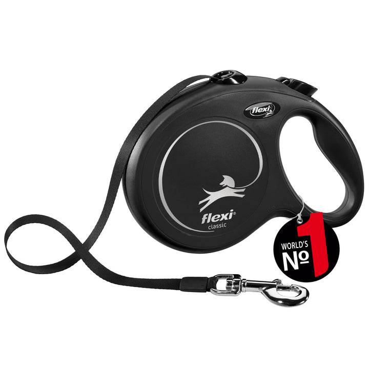 FLEXI - Neue klassische, ausziehbare Leine für Hunde bis 50 kg - Ultrastarker Gurt - 360°-Führungs-