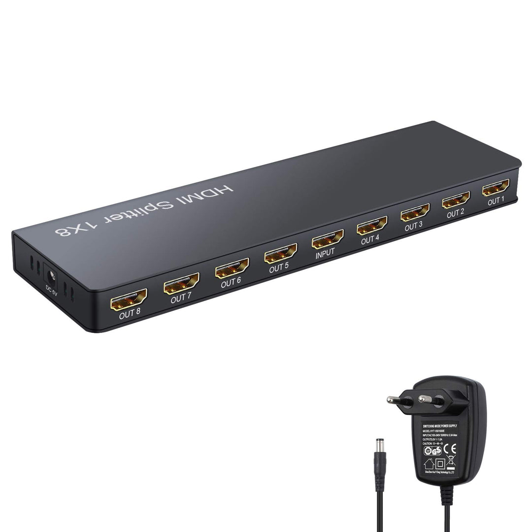 LiNKFOR HDMI Switch, 1 In 8 Out HDMI Splitter 4K/30Hz 1x8 HDMI Splitter mit Zertifizierten Netzteil