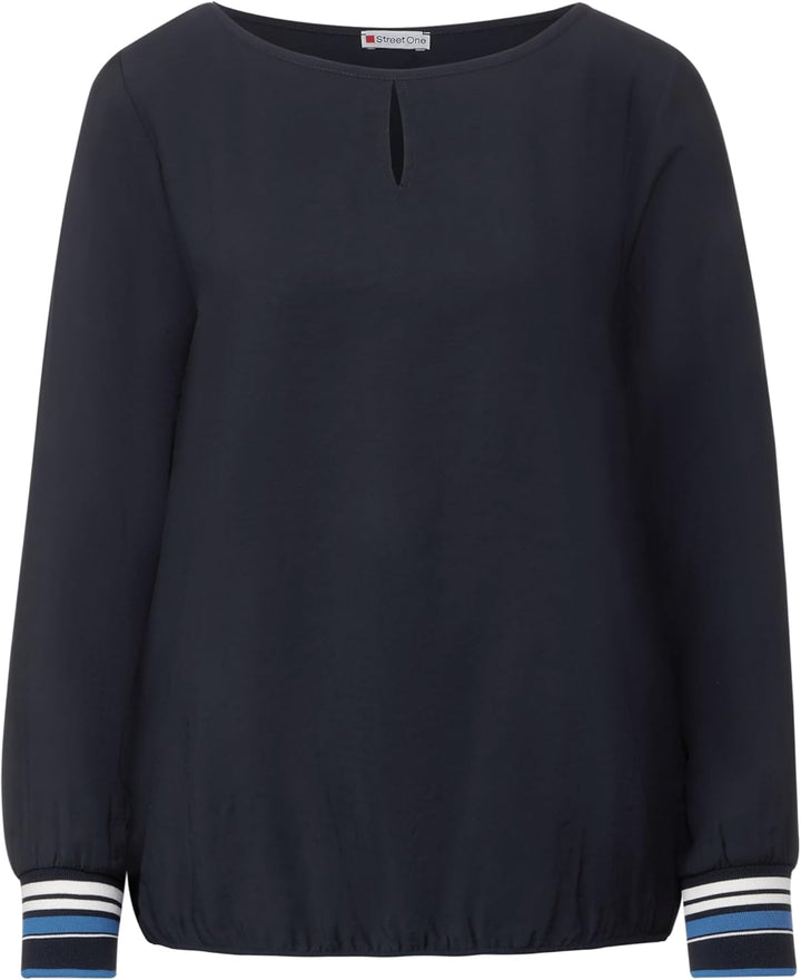 Street One Damen Materialmix Langarmshirt 46 Deep Blue (Blau), 46 Deep Blue (Blau)