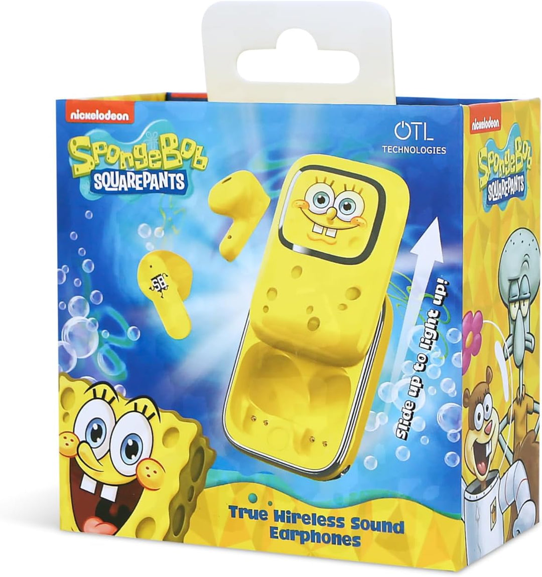 OTL Technologies Kabellose Kopfhörer Spongebob Schwammkopf mit verschiebbarer Ladebox und LED-Sponge