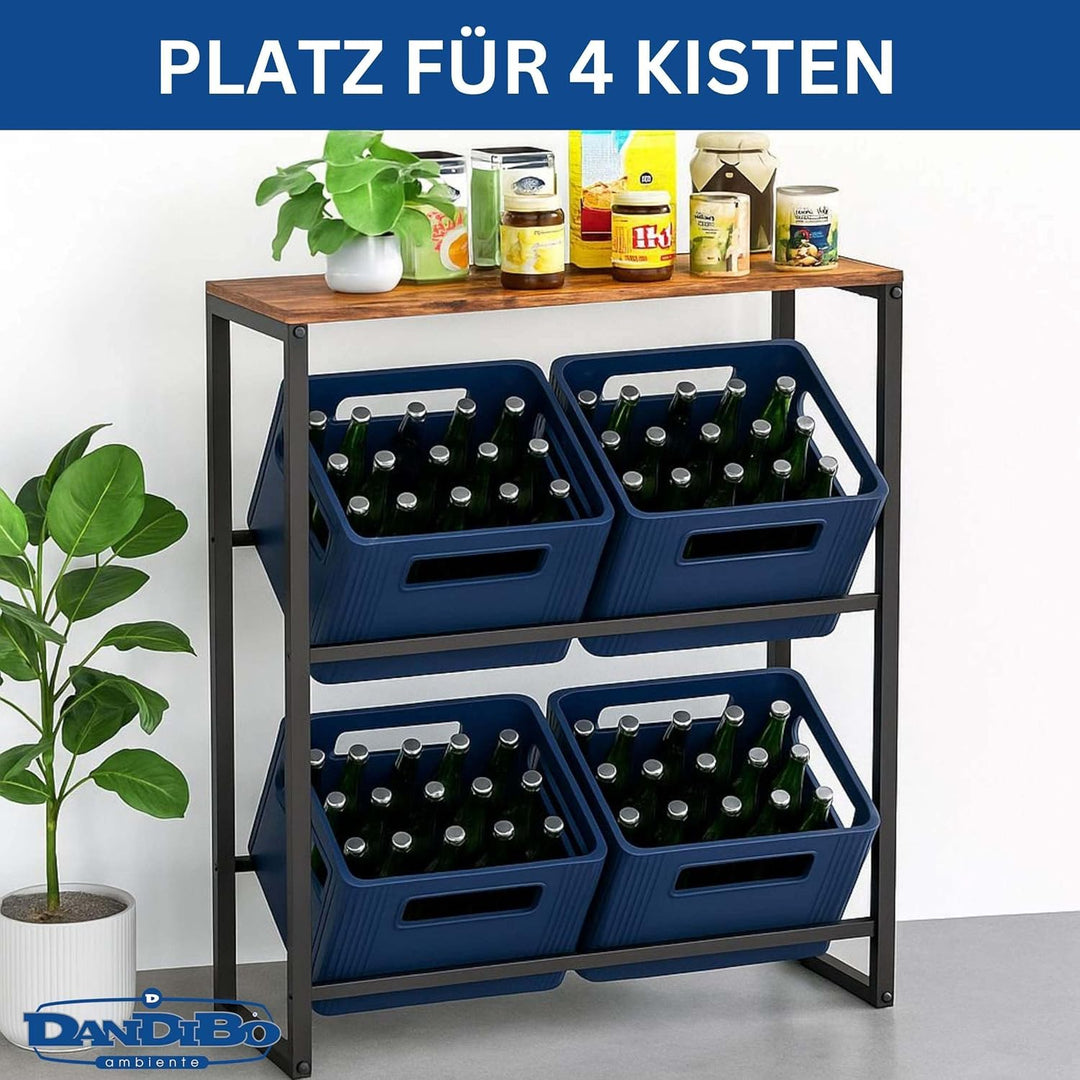 DanDiBo Getränkekistenregal mit Ablage 4 Kisten Schwarz Metall Holzablage 96658 Getränkeregal Kisten
