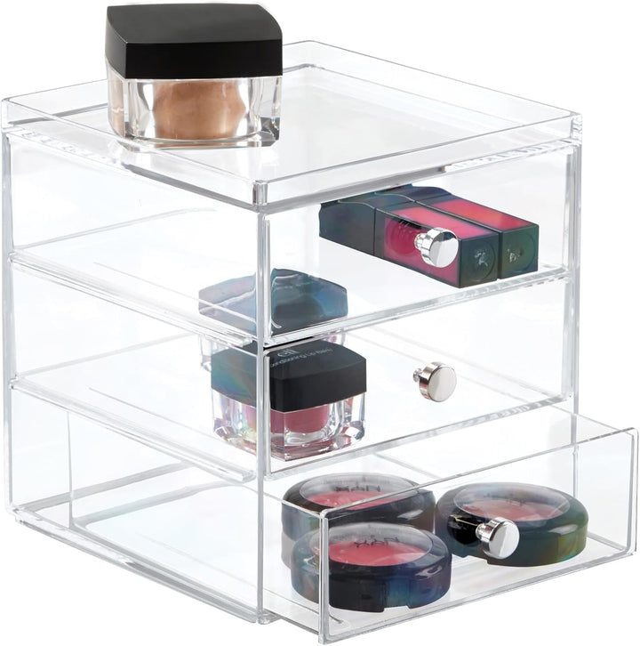 iDesign Schubladenbox für Kosmetik, kompakter Make-Up Organizer mit 3 Schubladen aus Kunststoff, sta