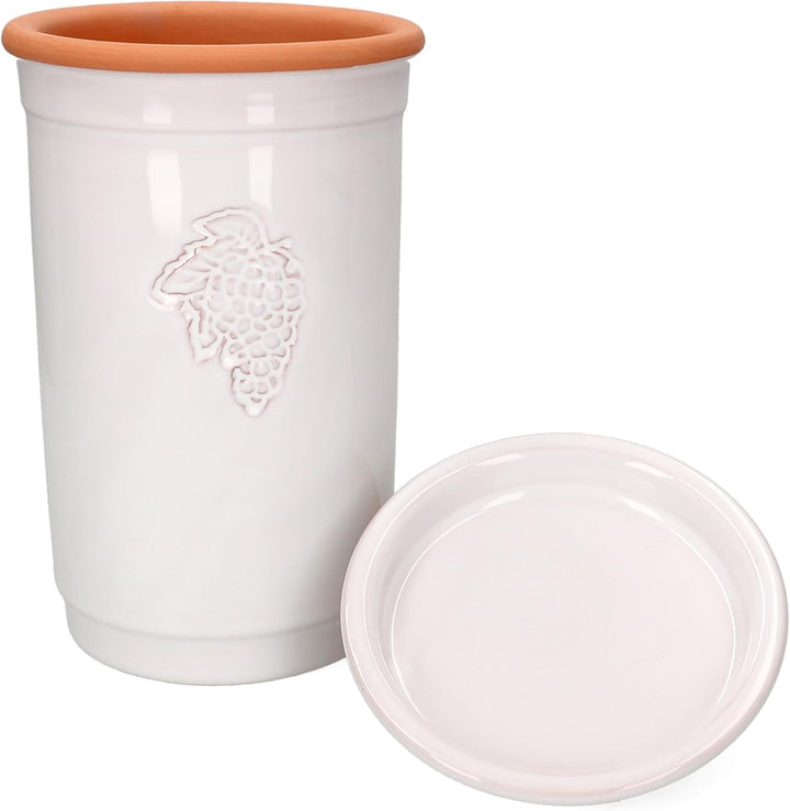 MamboCat | 2er Set Ton-Weinkühler + Untersetzer weiss lasiert I Ø 12,5 cm I H 21 cm I Flaschen-Kühle